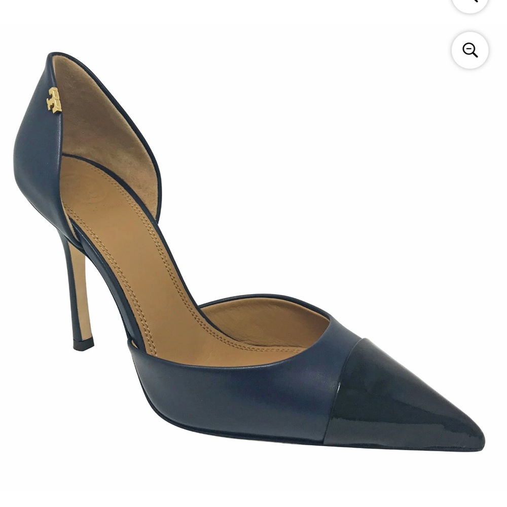Tory Burch Navy Penelope Ink and black cap toe d’Orsay pump, 9M